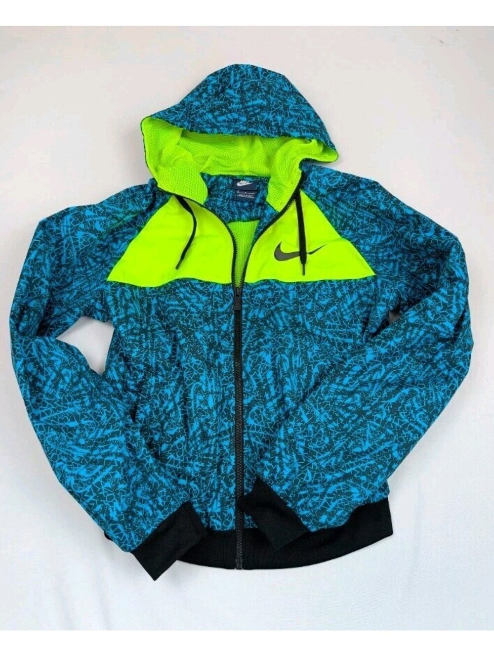 Nike Women's Size M Abstract Neon Yellow Mesh Lined Windbreaker Full Zip Jacket